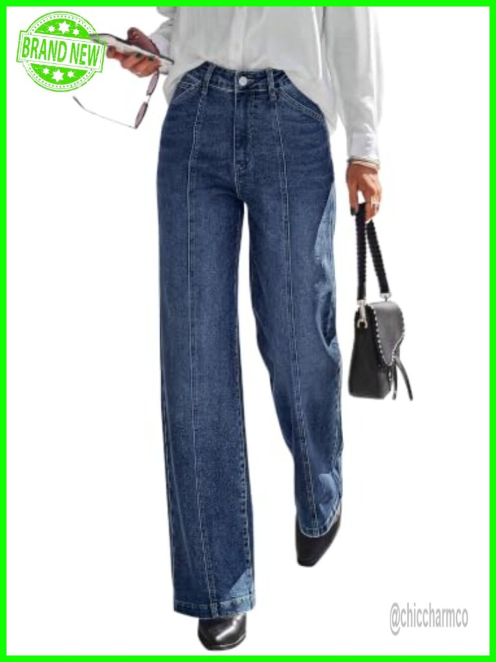 Stretchy High Waisted Wide Straight Leg Jeans for Women